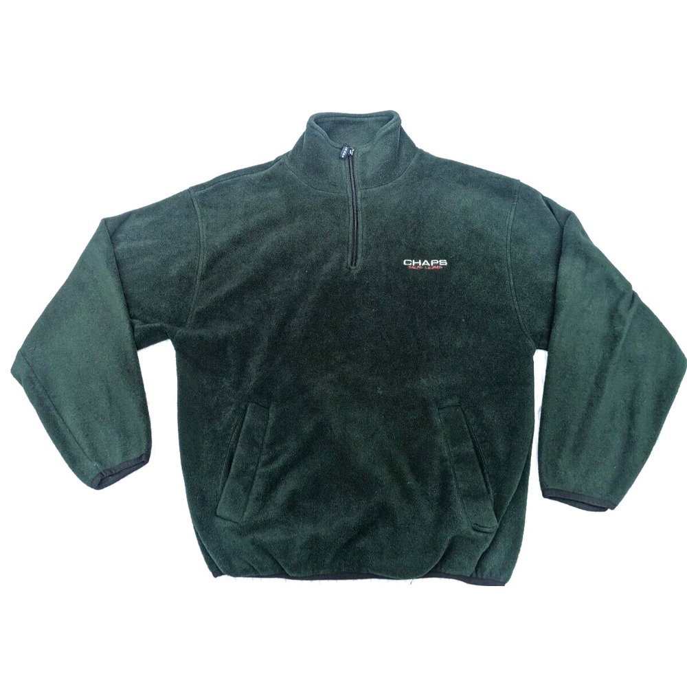 VTG Chaps Ralph Lauren Mens XL Green Fleece Pullover 1/4 Zip Spell Out Logo